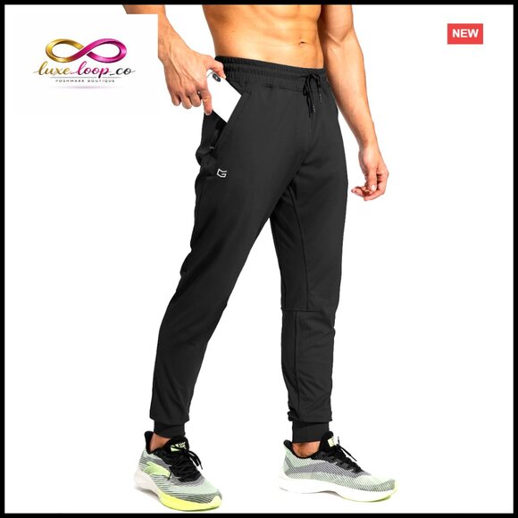 Men's Athletic Joggers with Zipper Pockets Polyester Spandex Tapered Fit